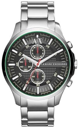Armani Exchange Orologio per uomo, Movimento cronografo al quarzo e cassa da 46 mm con cinturino in acciaio, Tono argento e grigio