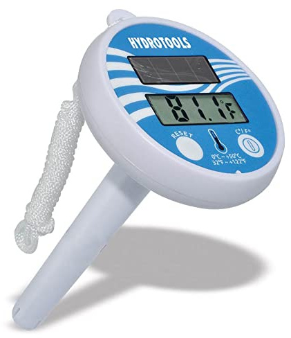 SWIMLINE HYDROTOOLS Solar Powered Digital LCD Thermometer Large Floating Easy Read For Water Temperature Shatter Resistant With String For Outdoor And Indoor Swimming Pools Spas Ponds Bathtubs