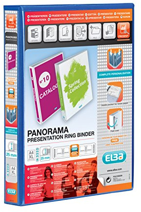 Elba A4 4 D-Ring Binder, 25mm Capacity, 40mm Spine, Presentation Folder with Customisable Cover, Portrait, Blue (Single)