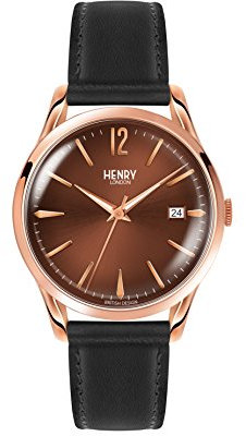 Henry London Unisex Analog Quarz Uhr mit Leder Armband HL39-S-0048