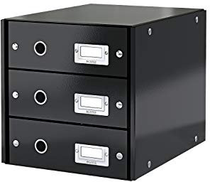 LEITZ® Schubladenbox Click + Store, 3 hohe Schubladen, Karton, Etikettenhalter schwarz