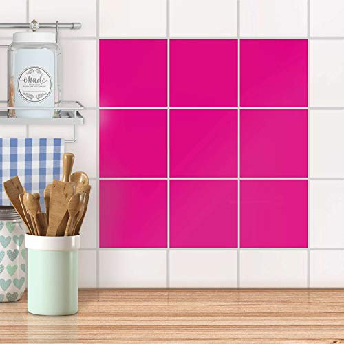 Badezimmerfolie I Deko-Fliesenaufkleber Fliesen dekorativ Dekorfolie Wand Deko I 15x15 cm Farbe Pink Dark - 9 Stück