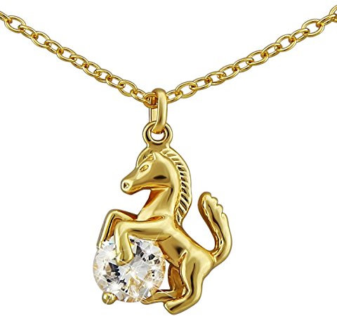 Hanessa Pferde Halskette in Gold Strass-Stein Mädchen-Schmuck Tier-Liebhaber Reiten Pony