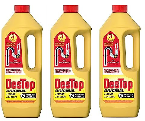 DESTOP Déboucheur Liquide ORIGINAL - 4 doses par Flacon de 950ml - Lot de 3