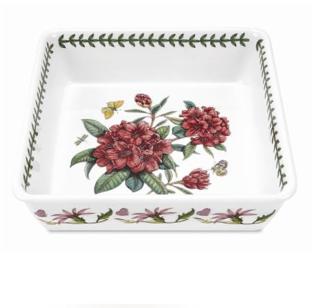 Portmeirion Botanic Garden 10 Square Baking Dish, Rhododendron Motif - Durable Porcelain Baking Dish with Chip-Resistant Glaze, Dishwasher, Microwave, Freezer, Oven Safe - Stylish Serveware
