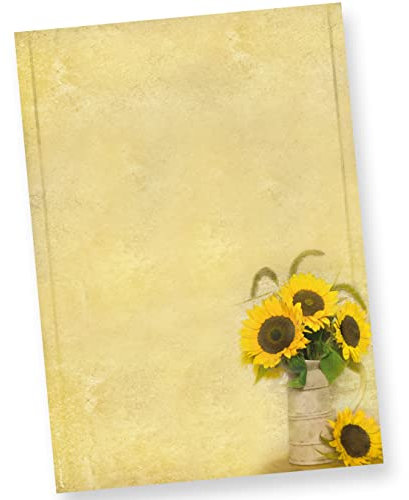 Briefpapier Sommer Sonnenblumen (500 Stück) beidseitig wunderschön bedrucktes A4 Motiv-Papier mit einer Vase mit sonnigem Sommermotiv