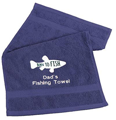 aztex Embroidered Born to Fish Fishing Towel, Gift for the fishing enthusiast, Outdoor Sports, 30cm x 50cm - Navy Blue