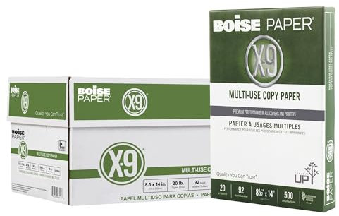 Boise® X-9® Dickes Mehrzweck-Drucker- und Kopierpapier für Drucker, 10 Ries, Weiß, legal (21,6 x 35,6 cm), 5000 Blatt pro Packung, 9 kg, 92 Brightn