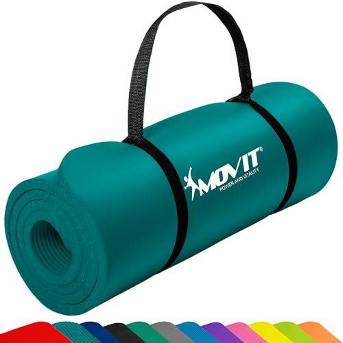 MOVIT Gymnastikmatte, hautfreundlich und phthalatfrei, in 3 Größen und 12 Farben - Auswahl: 190cm x 60cm x 1,5cm in blau petrol