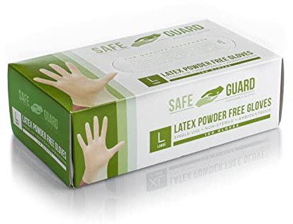 SAFEGUARD Latex Powder Free Gloves, Large, 100 Count (Pack of 1),White