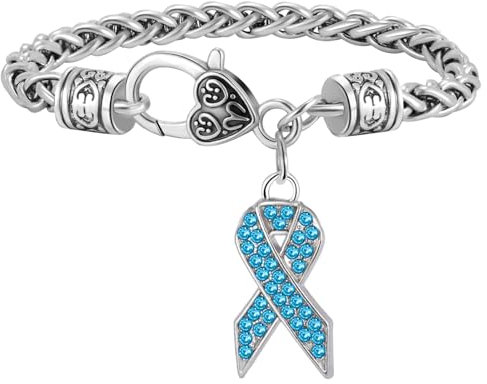 Charm-Armband für Damen, mit Karabinerverschluss und türkisem Kristallstein für das Krebs-Schleife