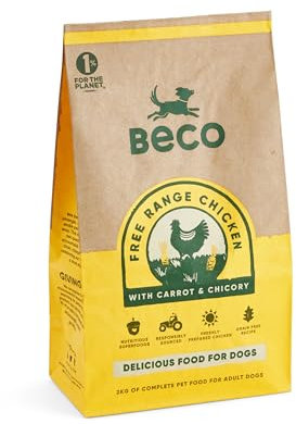 Beco Free Range Chicken with Carrot and Chicory - 2kg - Natural & Grain Free Complete Dry Dog Food (Packaging may vary)
