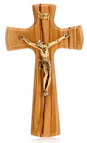 Holyart Crocefisso in Legno d'ulivo e Corpo Dorato, 14 cm (5.51 INC.)