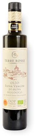 Terre Rosse - Huile d'Olive Bio Extra Vierge Italienne Pressée à Froid - Monocultivar Moraiolo - Certifications DOP Umbria Colli Assisi Spoleto et Kascher/P - Récolte des Olives 2024-500 ml