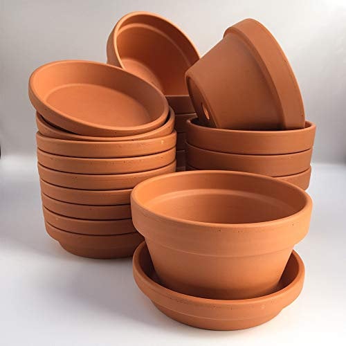 Weston Mill Pottery [HF13/S13] Terracotta half pots with saucers (pack of 10) 13.5 cm diameter x 7.5cm high
