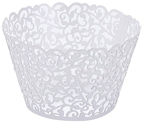 50pcs Pearly Paper Vine Lace Cup Cake Wrappers Cupcake Tower Cake Decoration Supplies White