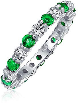 Bling Jewelry Zweifarbiger Grüner Geburtsmonat Farbiger Stapelbarer Ewiger CZ Pflaster Zirkonia Versprechensring Für Frauen Sterlingsilber 3MM
