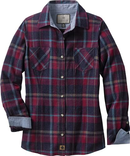 Legendary Whitetails Damen Cottage Escape Flannel Long Sleeve Plaid and Solid Color Clothes for Women, Fitted Button Down Langärmelig, Sangria, XX-Large