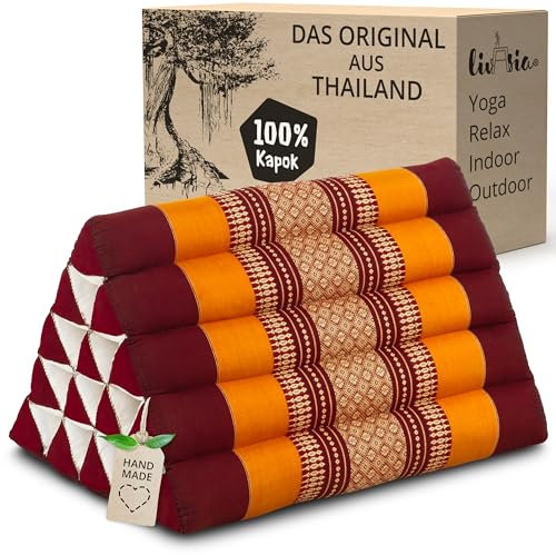 livasia Rückenstützkissen extrahoch - 38x55x35cm - Dreieckskissen für Garten und Balkon, Keilkissen mit Kapok, Lagerungskissen für Beine, handgefertigt, Meditationskissen (Orange)