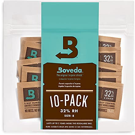 Boveda für Verpackungen & zur Lagerung von feuchtigkeitsempfindlichen Produkten | 2-Wege-Feuchtigkeitsregulierung 32% RH | Größe 8 für bis zu 30 Gramm | wiederverschließbare Verpackung mit 10 Stück