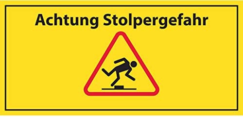 SCHILDER HIMMEL Achtung Stolpergefahr Schild Kunststoff, Nr 526 Größe 30 x 14cm, 2mm stark