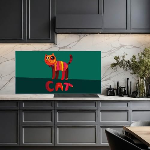 banjado® Küchenrückwand Glas als Spritzschutz für Küche 110x55cm– Fliesenspiegel mit Motiv Orange Katze – Nischenrückwand selbstklebend ohne Bohren Sicherheitsglas - magnetisch & beschreibbar
