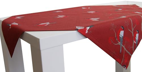 beties - Beeren Vögel -, XL Mitteldecke ca. 110x110 cm, Vogel Bird Baum Tischdecke in interessanter Größenauswahl hochwertig & angenehm 100% Baumwolle Farbe (Marsala)