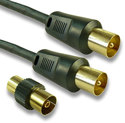 C4A® 1m TV Aerial Cable - Male Lead/Gold Plated Plugs/Screened 3c2v Coaxial Cable/Black