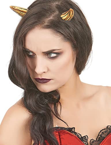 DEGUISE TOI VEGAOO - Teufelshörner aus Latex - 2 Hörner - Einheitsgröße - Gelb - Accessoires - 100% Latex - Halloween