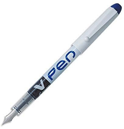 Pilot VPen Disposable Fountain Pen White Barrel 0.58 mm Tip - Blue, Box of 12