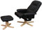 Mendler Relaxsessel M56, Fernsehsessel TV-Sessel mit Hocker Ottomane, Kunstleder Eukalyptus Holz - schwarz