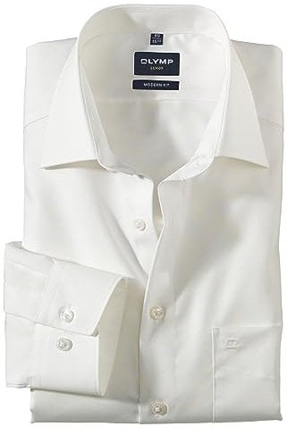 Olymp Herrem Oberhemd Langarm Level Five - Jersey Hemd, Atmungsaktives Gewebe, NY Kent Kragen - Hemden Herren Modern Fit - Creme - Beige