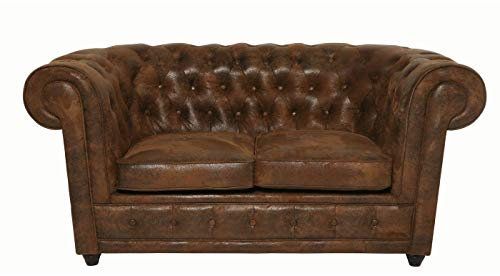 Kare Design Sofa Oxford 2-Sitzer Econo, Sitzmöbel in Echtleder Optik, bequeme Ottomane im Vintage-Stil, robuster Couch im Kolonialstil, 76 x 160 x 92 cm (H/B/T)