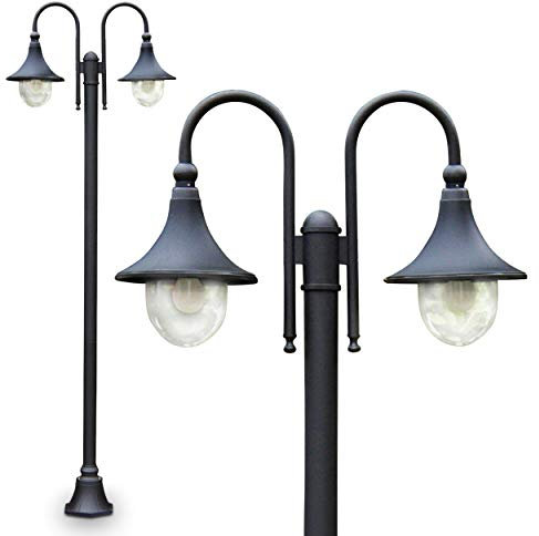 Außenleuchte Elgin, Kandelaber in antikem Look, Metall in Schwarz matt, mit Kunststoff-Scheiben, 2-armige Wegeleuchte 225 cm, Retro/Vintage Gartenlampe, E27-Fassung, IP44, ohne Leuchtmittel