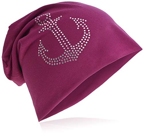 Miobo Jersey Slouch Beanie mit Anker Style, Herren Damen,Einheitsgröße,strassAnker Orchidee