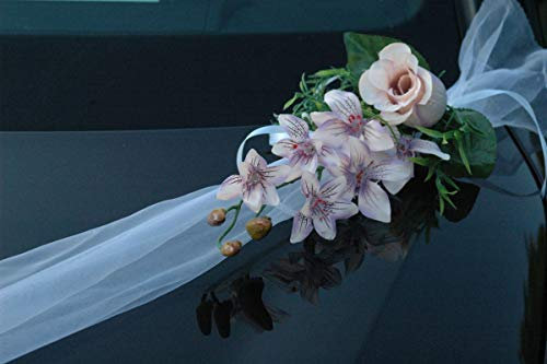 Autoschmuck Spitze STRAUß Auto Schmuck Braut Paar Rose Deko Dekoration Hochzeit Car Auto Wedding Deko PKW (Cremelila 5)