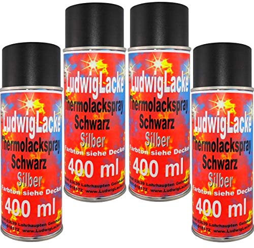 LudwigLacke 4 x Spraydosen 400ml Thermolack Silber bis 800 Grad Autolack