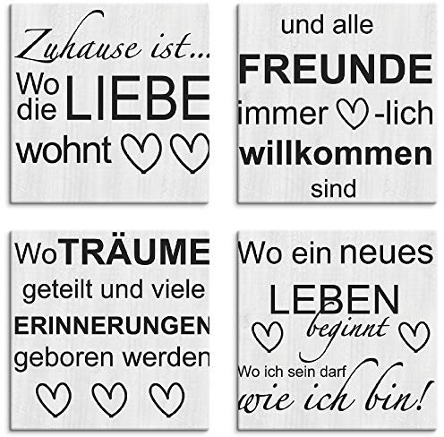 ARTLAND Wanddeko Leinwand Bilder Set 4tlg. je 40x40 cm Quadratisch Bilder mit Sprüchen Liebe J4WJ