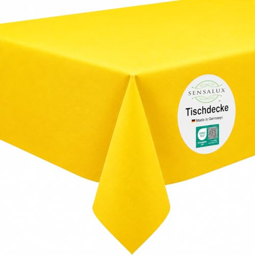 Sensalux Vlies Tischdecke 1,18 x 2,5 m, Gelb, abwaschbar | wasserabweisend, stoffähnliche Tischdecke, OEKO-TEX, Party Geburtstag Hochzeit Catering Event