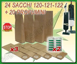 24 Sacchi Filtro + 20 PROFUMI ASPIRAPOLVERE Folletto VK120 VK121 VK122 - Garanzia 24 Mesi SG Group