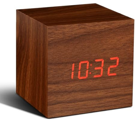 Gingko GK08R8 Würfel-Digitaluhr 'Click Clock' Walnuss mit roter LED-Anzeige