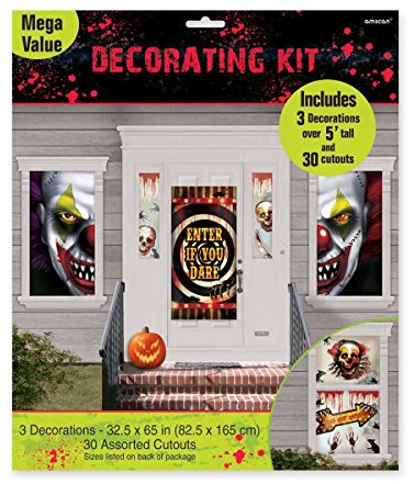 Amscan 670183 - Deko-Set Creepy Carnevil Horror Clowns, aus Papier und Plastik, 33-teilig, drei Poster 82,5 x 165 cm, 10,1 - 38,1 cm, Clown, Horror VillaHalloween, Horror-Party, Mottoparty