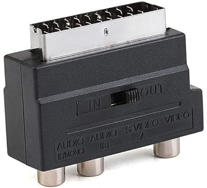 Generic RGB Scart to Composite RCA S-Video + RCA SV to Scart A/V Adapter, 24-Pin, Black, Coiled, Indoor, 1 Count, 5V DC, Gaming Consoles, TV, DVD Player, Other A/V Devices
