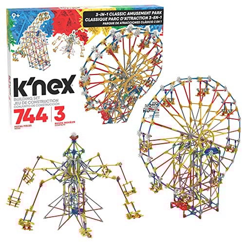 K'NEX 17035 Thrill Rides 3-in-1 Classic Amusement Park Building Set, 744 Piece Kids Building Set for Creative Play, Hours of Fun Making Three Fair Ground Rides, Suitable for Boys and Girls Aged 9+