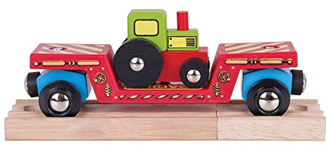Bigjigs Rail Tractor Low Loader - Other Major Wooden Rail Brands Are Compatible