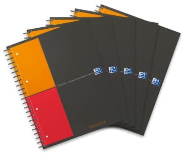 Oxford Filingbook International A4, kariert, 200 Seiten, Seitenränder in vier Farben, 3 versetzbare Register, 5 Stück