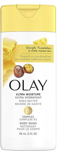 Olay Body Wash for Women, Ultra Moisture, 24hr Moisturizing, Hydrating & Refreshing, B3 Vitamin Complex, Free of Parabens & Phthalates, for All Skin Types, Shea Butter Scent, 3.0 fl oz
