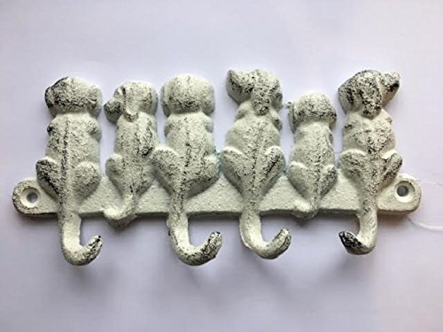 Black Ginger Garderobenhaken aus Gusseisen, Hunde-Design, Weiß
