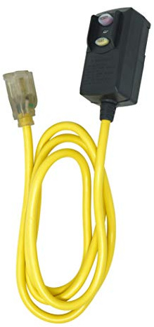 Southwire Woods Cord Ext GFCI 14/3 SJTW - Right Angle Plug - Lighted Receptacle - Durable Outdoor Extension Cord - GFCI Protected - Jobsite Safety - 6-Feet - Yellow
