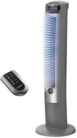 Lasko Oscillating Tower Fan with Remote, Quiet Floor Fans for Bedroom, 42, Silver T42951